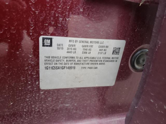 1G11C5SA1GF149919 - 2016 CHEVROLET MALIBU LIM LT MAROON photo 12
