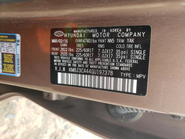 KM8J3CA44GU197378 - 2016 HYUNDAI TUCSON LIMITED TAN photo 13