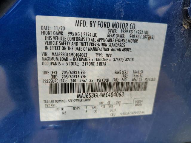 MAJ6S3GL4MC404063 - 2021 FORD ECOSPORT SE BLUE photo 14