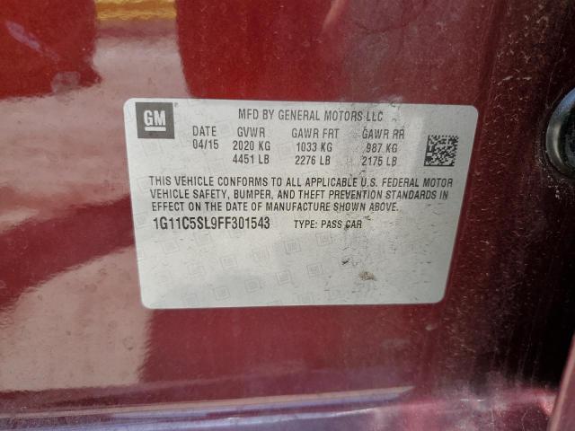 1G11C5SL9FF301543 - 2015 CHEVROLET MALIBU 1LT RED photo 12