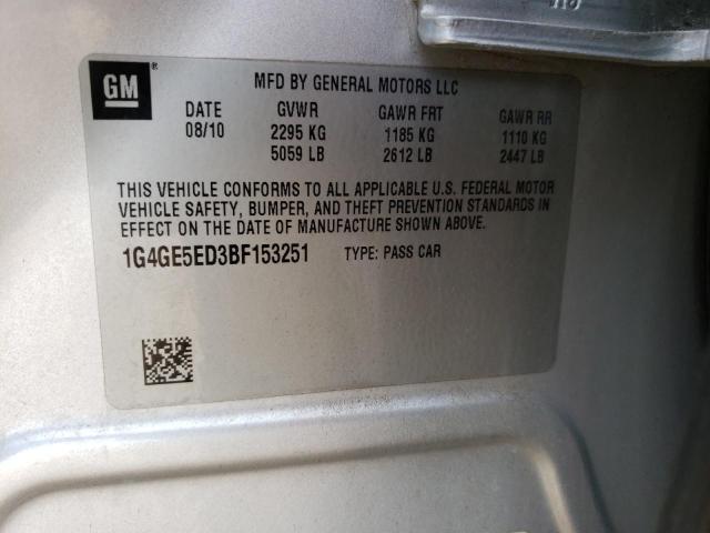 1G4GE5ED3BF153251 - 2011 BUICK LACROSSE CXS 银色 照片 12