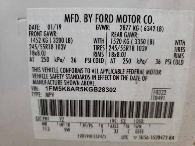 1FM5K8AR5KGB28302 - 2019 FORD EXPLORER POLICE INTERCEPTOR WHITE photo 13