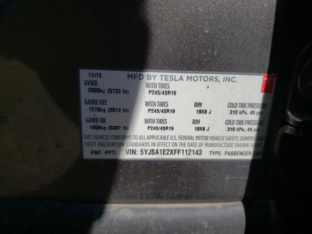 5YJSA1E2XFF112143 - 2015 TESLA MODEL S Թուխ լուսանկար 12