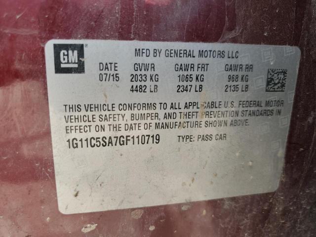 1G11C5SA7GF110719 - 2016 CHEVROLET MALIBU LIM LT MAROON photo 12