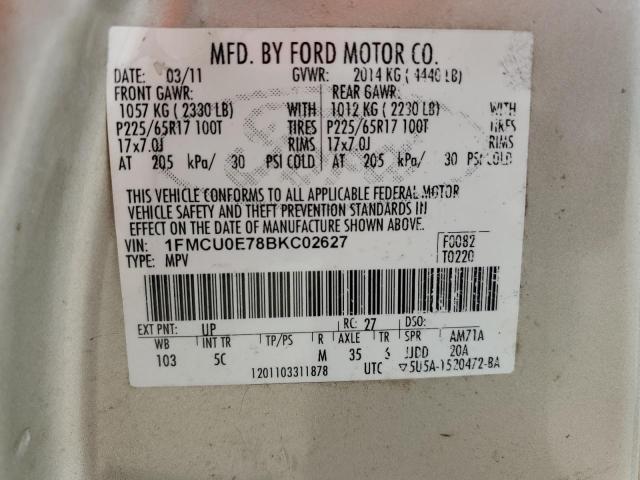 1FMCU0E78BKC02627 - 2011 FORD ESCAPE LIMITED TAN photo 12