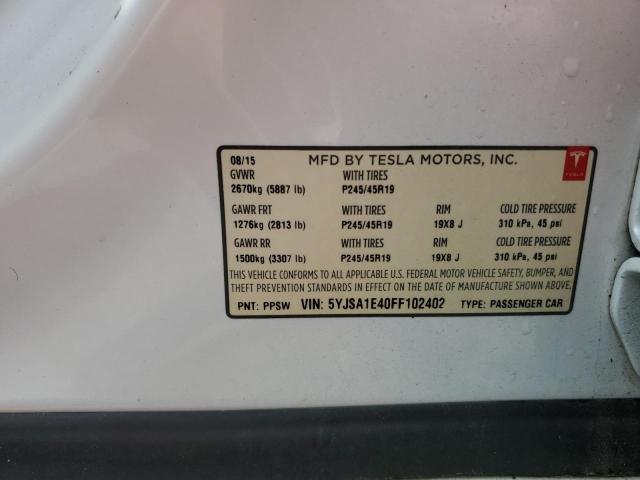 5YJSA1E40FF102402 - 2015 TESLA MODEL S WHITE photo 12