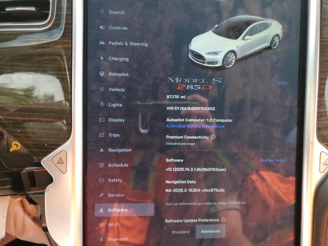 5YJSA1E40FF102402 - 2015 TESLA MODEL S WHITE photo 9