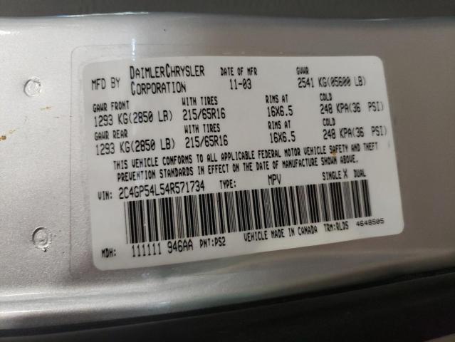 2C4GP54L54R571734 - 2004 CHRYSLER TOWN & COU TOURING 银色 照片 10