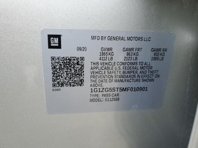 1G1ZG5ST5MF010901 - 2021 CHEVROLET MALIBU RS SILVER photo 12