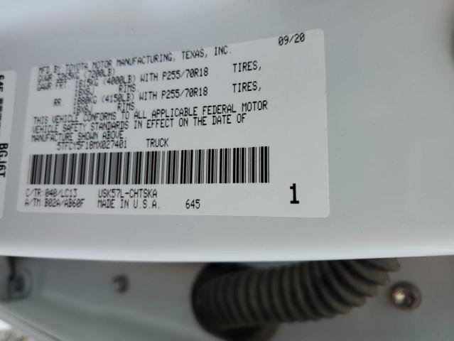 5TFCY5F18MX027401 - 2021 TOYOTA TUNDRA DOUBLE CAB SR/SR5 WHITE photo 12