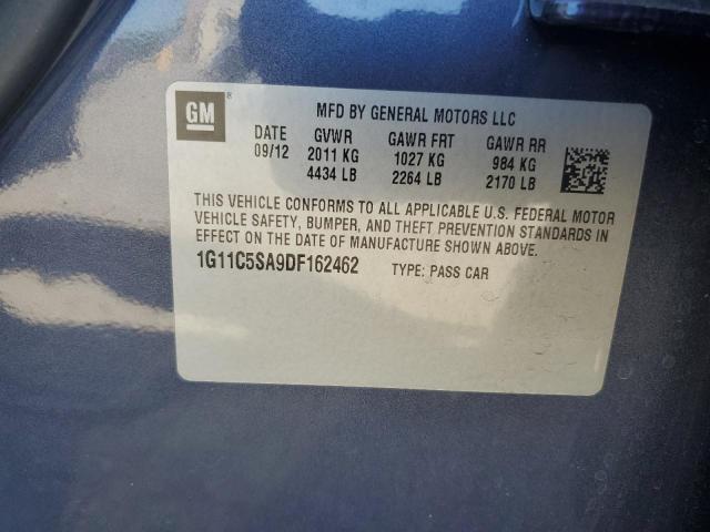 1G11C5SA9DF162462 - 2013 CHEVROLET MALIBU 1LT ლურჯი ფოტო 12