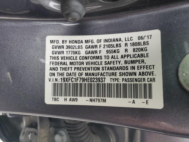 19XFC1F79HE023937 - 2017 HONDA CIVIC EXL GRAY photo 12