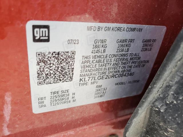 KL77LGE20RC084340 - 2024 CHEVROLET TRAX 1RS ORANGE photo 12