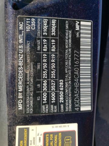 4JGDA5HB4CA016777 - 2012 MERCEDES-BENZ ML 350 4MATIC BLUE photo 14