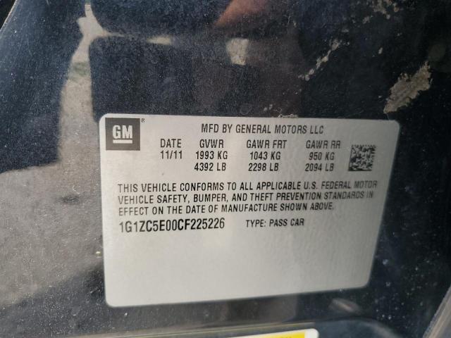 1G1ZC5E00CF225226 - 2012 CHEVROLET MALIBU 1LT შავი ფოტო 12