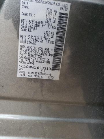 5N1DR2MM2KC653510 - 2019 NISSAN PATHFINDER S GRAY photo 13