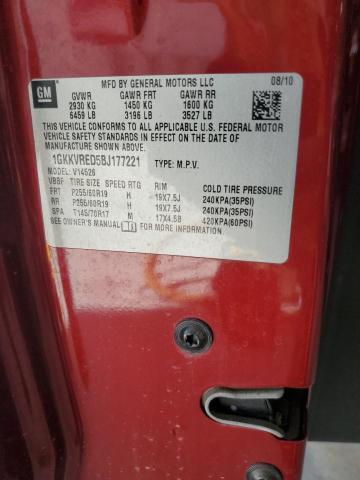 1GKKVRED5BJ177221 - 2011 GMC ACADIA SLT-1 RED photo 13