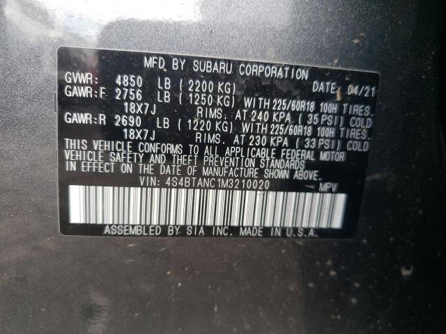 4S4BTANC1M3210020 - 2021 SUBARU OUTBACK LIMITED GRAY photo 13