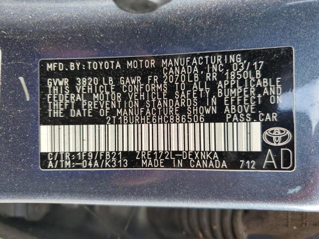 2T1BURHE6HC886506 - 2017 TOYOTA COROLLA L Mavi foto 12