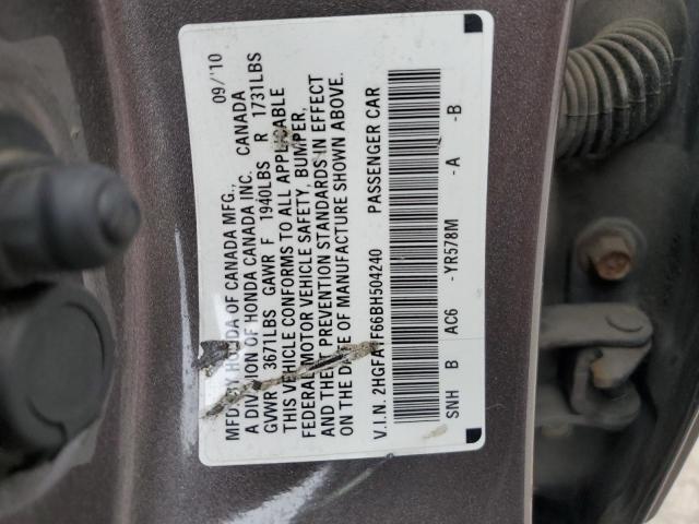 2HGFA1F66BH504240 - 2011 HONDA CIVIC LX-S Մոխրագույն լուսանկար 12