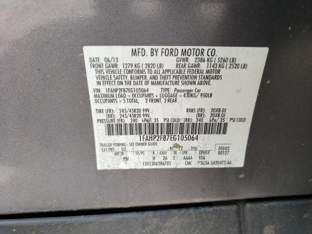 1FAHP2F87EG105064 - 2014 FORD TAURUS LIMITED GRAY photo 13