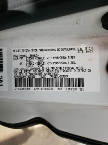 3TYRX5GN4MT025850 - 2021 TOYOTA TACOMA ACCESS CAB WHITE photo 12