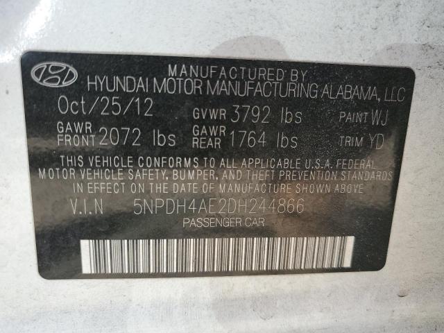 5NPDH4AE2DH244866 - 2013 HYUNDAI ELANTRA GLS WHITE photo 12