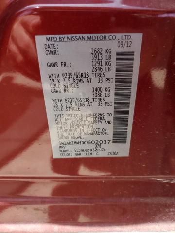 5N1AR2MM3DC602037 - 2013 NISSAN PATHFINDER S RED photo 14