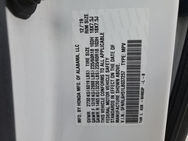 5FNRL6H51LB037257 - 2020 HONDA ODYSSEY EX WHITE photo 13