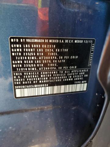 3VV2B7AX3JM088534 - 2018 VOLKSWAGEN TIGUAN SE Көк фото 13