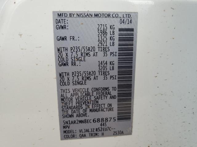 5N1AR2MN8EC688875 - 2014 NISSAN PATHFINDER S WHITE photo 13