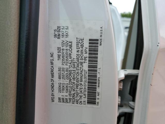 5J8TB3H37GL007027 - 2016 ACURA RDX WHITE photo 13