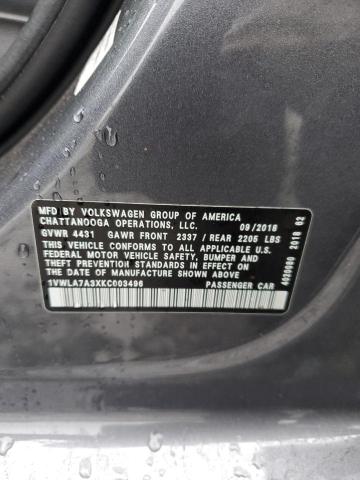 1VWLA7A3XKC003496 - 2019 VOLKSWAGEN PASSAT WOLFSBURG GRAY photo 12
