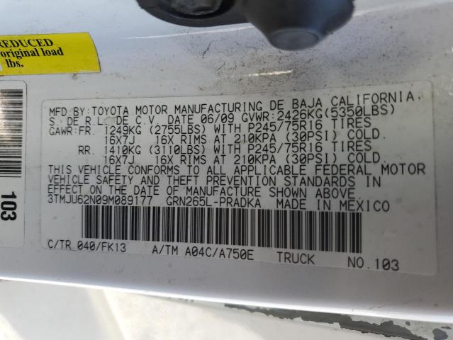 3TMJU62N09M089177 - 2009 TOYOTA TACOMA DOUBLE CAB PRERUNNER WHITE photo 12