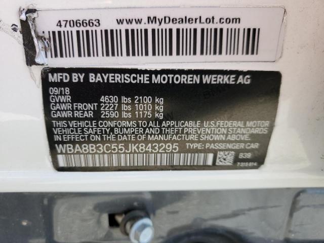 WBA8B3C55JK843295 - 2018 BMW 340 I WHITE photo 13