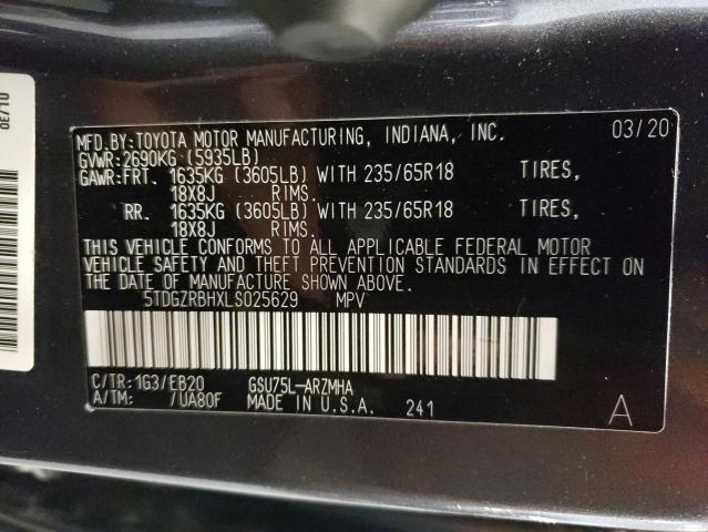 5TDGZRBHXLS025629 - 2020 TOYOTA HIGHLANDER XLE GRAY photo 13