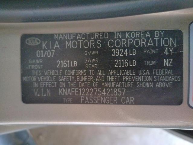 KNAFE122275421857 - 2007 KIA SPECTRA EX GOLD photo 12