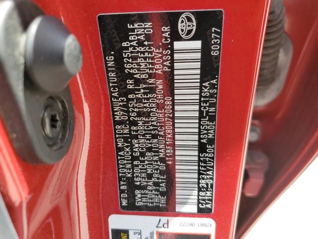 4T1BF1FK8DU720680 - 2013 TOYOTA CAMRY L RED photo 12