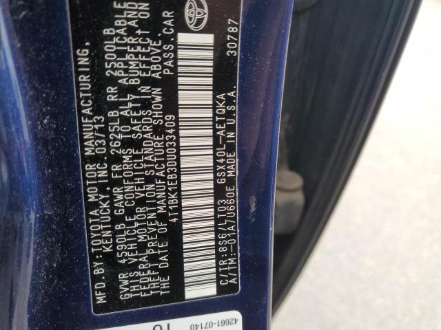 4T1BK1EB3DU033409 - 2013 TOYOTA AVALON BASE BLUE photo 12