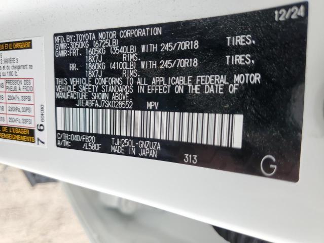 JTEABFAJ7SK028552 - 2025 TOYOTA LAND CRUIS BASE Biały zdjęcie 13