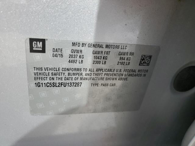 1G11C5SL2FU137287 - 2015 CHEVROLET MALIBU 1LT 银色 照片 13