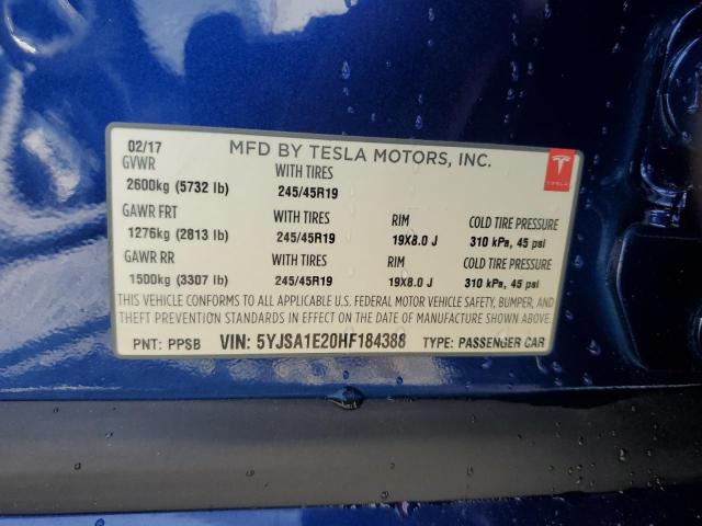 5YJSA1E20HF184388 - 2017 TESLA MODEL S Mavi foto 12