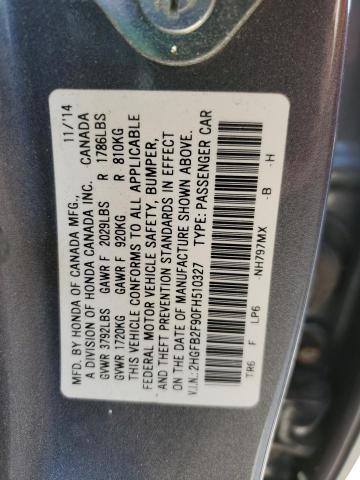 2HGFB2F90FH510327 - 2015 HONDA CIVIC EXL 灰色 照片 12