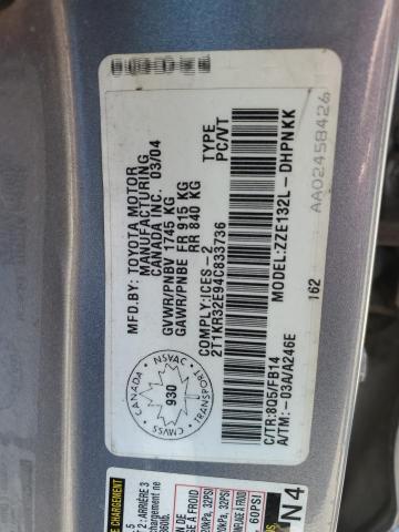 2T1KR32E94C833736 - 2004 TOYOTA COROLLA MA XR BLUE photo 13