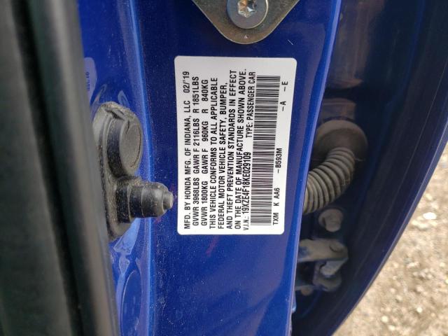 19XZE4F18KE029109 - 2019 HONDA INSIGHT LX BLUE photo 12