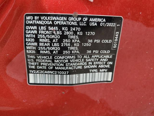 1V2JC2CA6NC210327 - 2022 VOLKSWAGEN ATLAS CROS SE RED photo 13