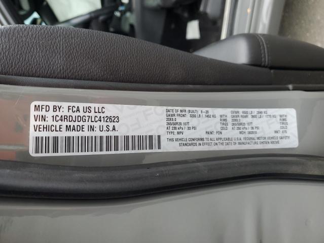 1C4RDJDG7LC412623 - 2020 DODGE DURANGO GT GRAY photo 13