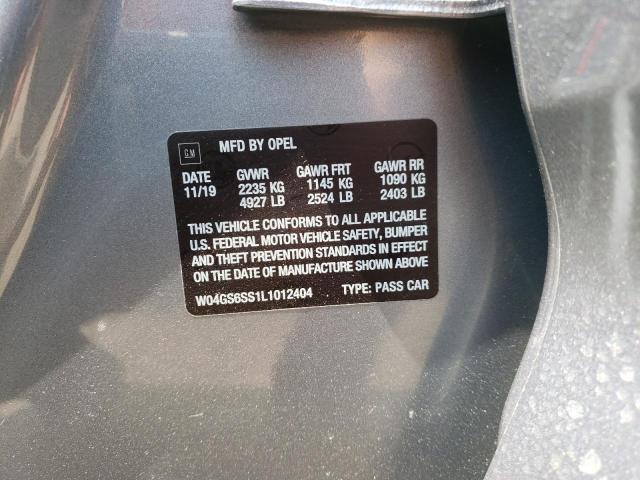 W04GS6SS1L1012404 - 2020 BUICK REGAL GS Сұр фото 12