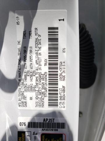 5TFUW5F12KX849439 - 2019 TOYOTA TUNDRA DOUBLE CAB SR/SR5 WHITE photo 12