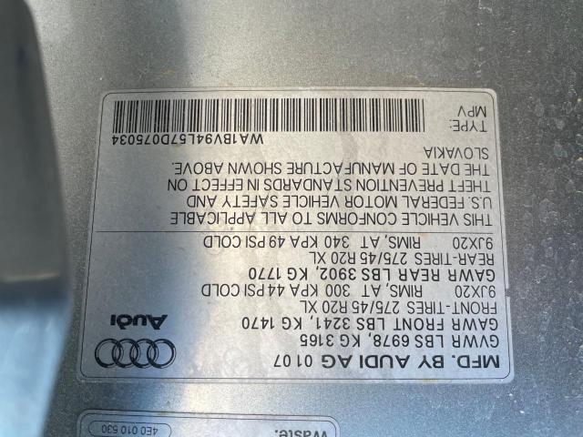 WA1BV94L57D075034 - 2007 AUDI Q7 4.2 QUATTRO PREMIUM SILVER photo 10